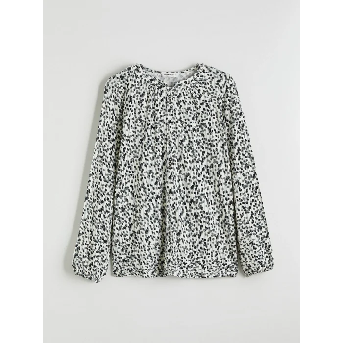 LCW Grace Siyah Bisiklet Yaka Desenli Bluz