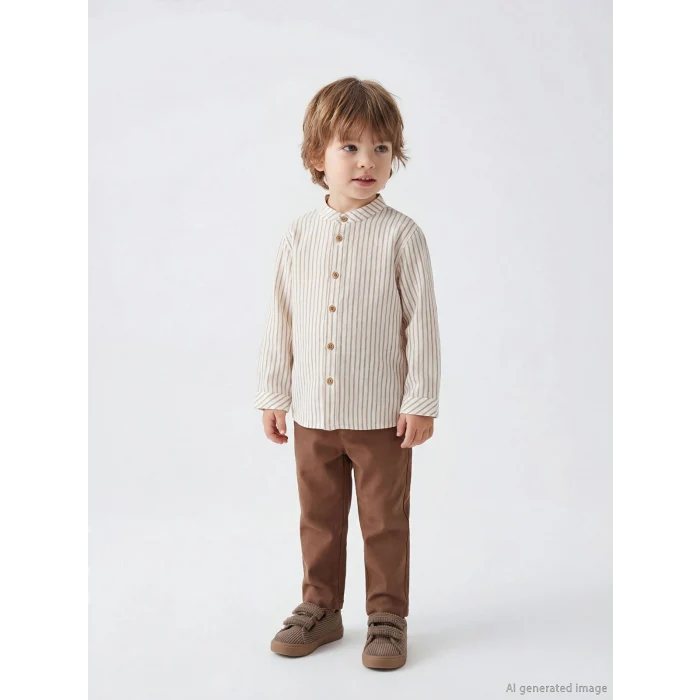 LCW baby Ekru Hakim Yaka Keten Karışımlı Erkek Bebek Gömlek ve Pantolon