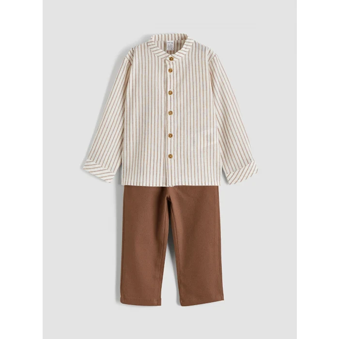 LCW baby Ekru Hakim Yaka Keten Karışımlı Erkek Bebek Gömlek ve Pantolon