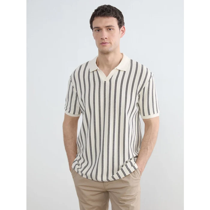 LCW Vision Siyah Polo Yaka Çizgili Penye Erkek Tişört