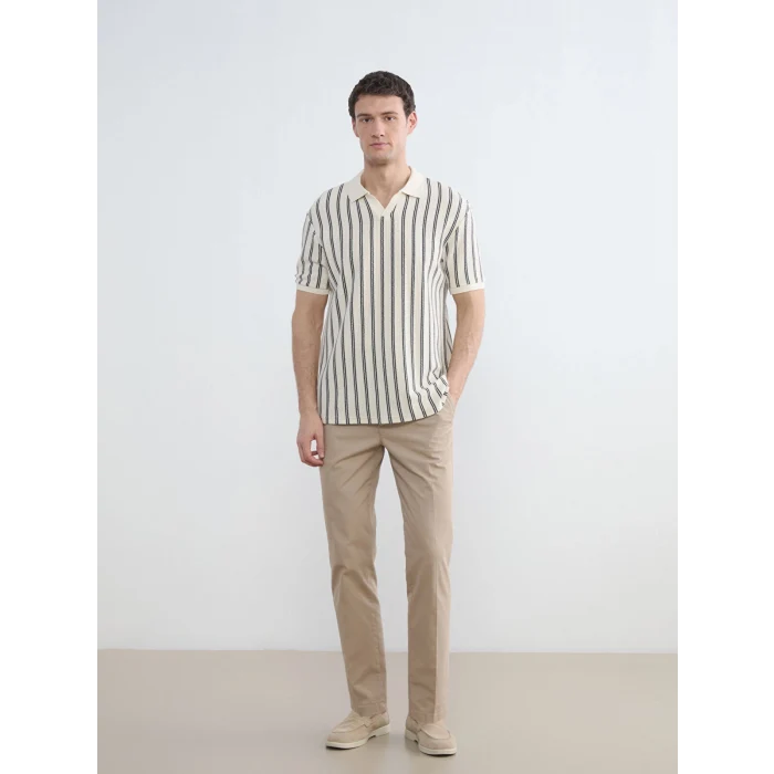 LCW Vision Siyah Polo Yaka Çizgili Penye Erkek Tişört