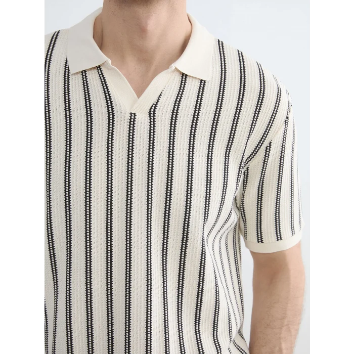 LCW Vision Siyah Polo Yaka Çizgili Penye Erkek Tişört