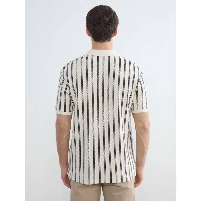 LCW Vision Siyah Polo Yaka Çizgili Penye Erkek Tişört