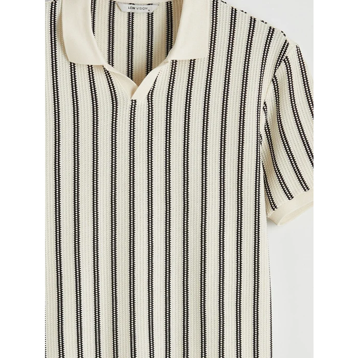 LCW Vision Siyah Polo Yaka Çizgili Penye Erkek Tişört
