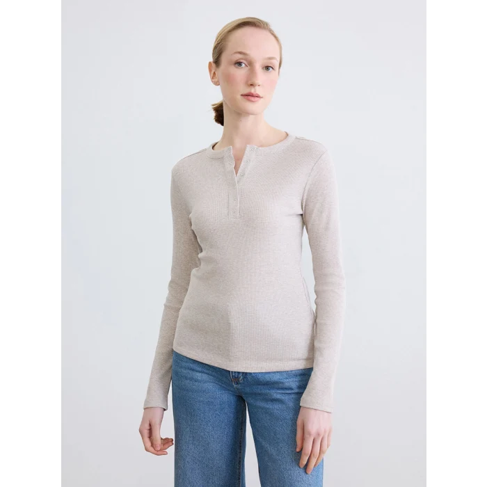 LCWAIKIKI Classic Bej Bisiklet Yaka Fitilli Kadın Body