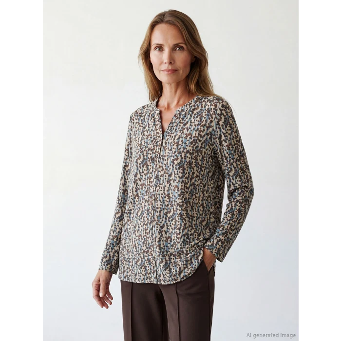 LCW Grace Bej Kaçık Yaka Desenli Bluz