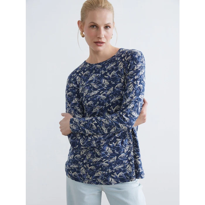 LCW Grace Lacivert Bisiklet Yaka Desenli Bluz