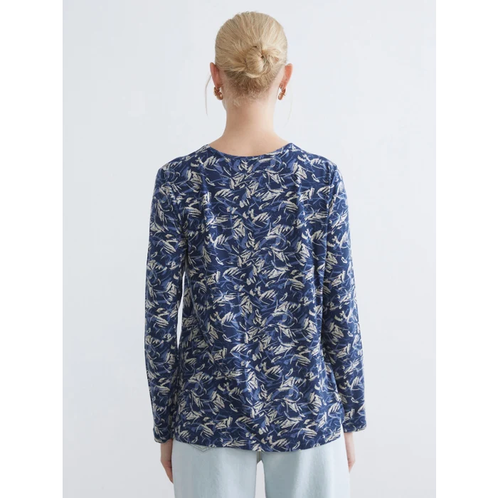 LCW Grace Lacivert Bisiklet Yaka Desenli Bluz
