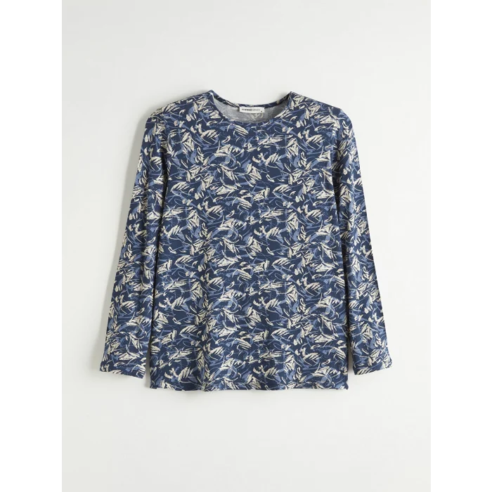 LCW Grace Lacivert Bisiklet Yaka Desenli Bluz