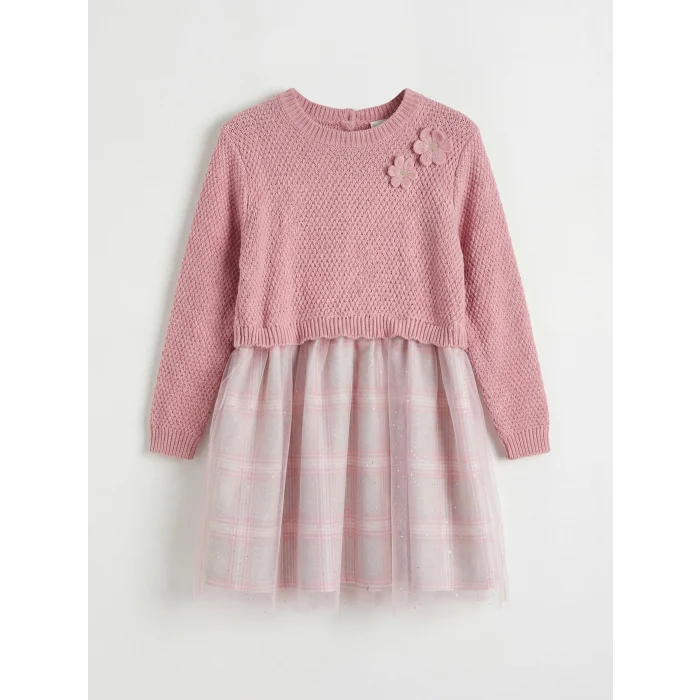 LCW Kids Pembe Bisiklet Yaka Çiçekli Kız Çocuk Tütü Elbise