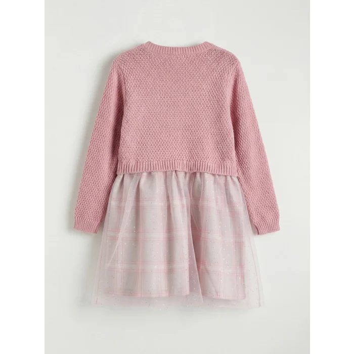 LCW Kids Pembe Bisiklet Yaka Çiçekli Kız Çocuk Tütü Elbise