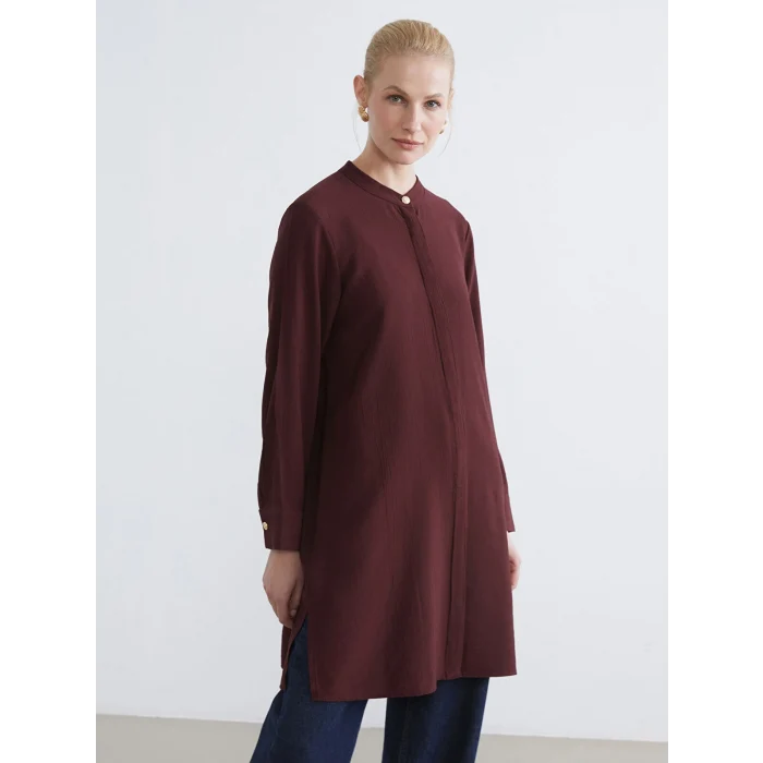 LCW Grace Kahverengi Hakim Yaka Dokulu Kadın Gömlek Tunik