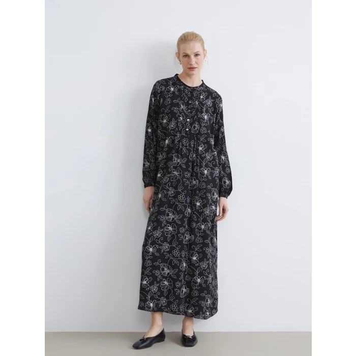 LCW Grace Siyah Hakim Yaka Desenli Elbise