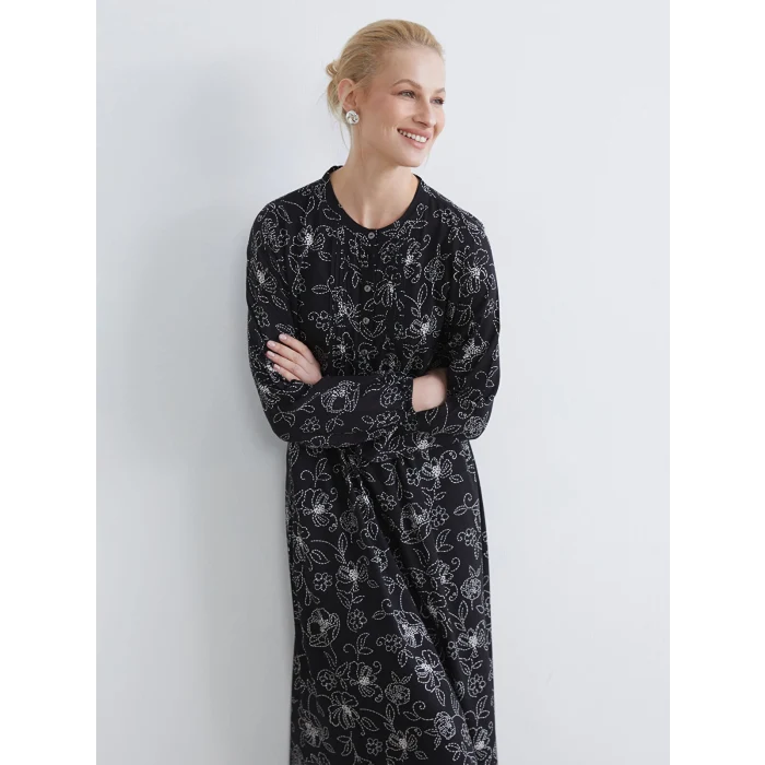 LCW Grace Siyah Hakim Yaka Desenli Elbise