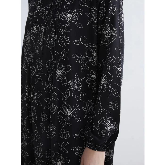 LCW Grace Siyah Hakim Yaka Desenli Elbise