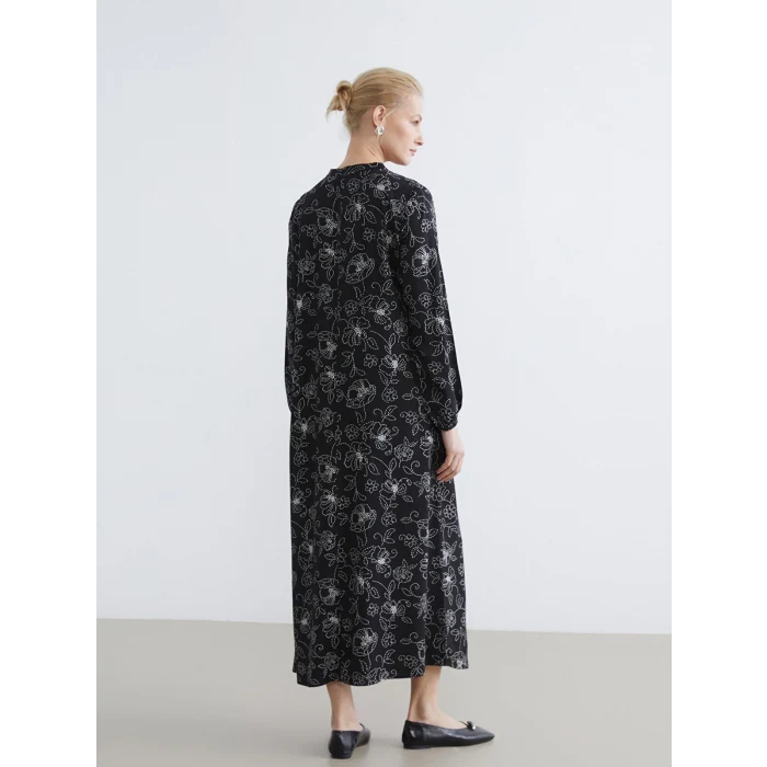 LCW Grace Siyah Hakim Yaka Desenli Elbise