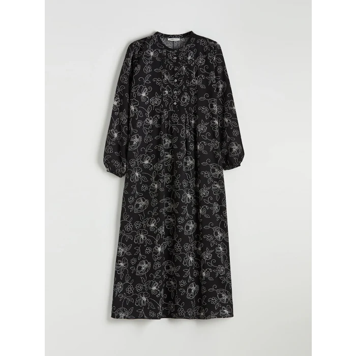 LCW Grace Siyah Hakim Yaka Desenli Elbise