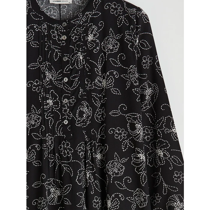 LCW Grace Siyah Hakim Yaka Desenli Elbise