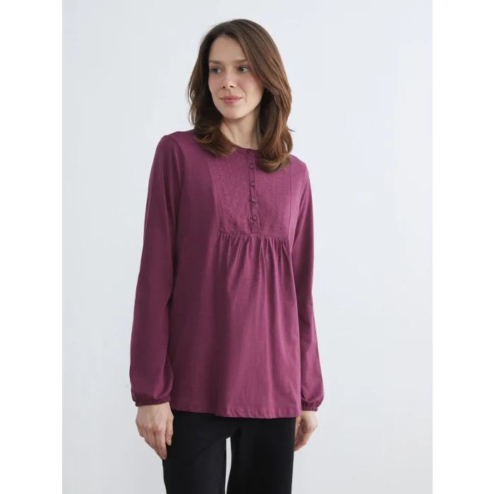 LCW Grace Mürdüm Bisiklet Yaka Nakışlı Bluz