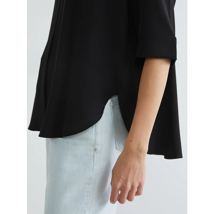 LCWAIKIKI Classic Siyah Gömlek Yaka Saten Bluz