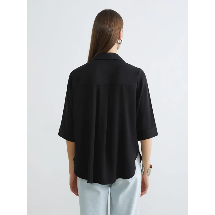 LCWAIKIKI Classic Siyah Gömlek Yaka Saten Bluz