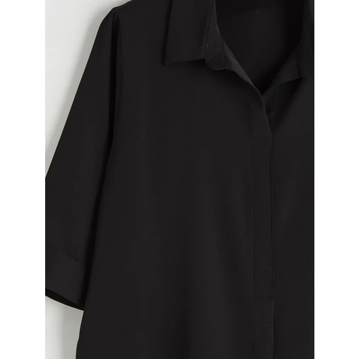 LCWAIKIKI Classic Siyah Gömlek Yaka Saten Bluz