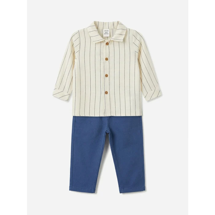 LCW baby Ekru Uzun Kollu Erkek Bebek Gömlek ve Pantolon