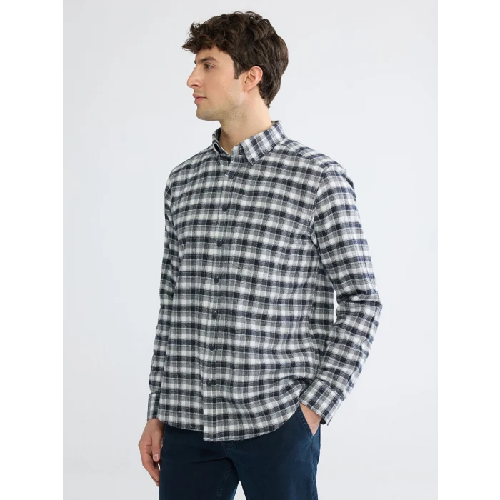 LCWAIKIKI Classic Gri Regular Fit Ekose Gabardin Erkek Gömlek