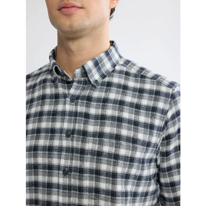 LCWAIKIKI Classic Gri Regular Fit Ekose Gabardin Erkek Gömlek