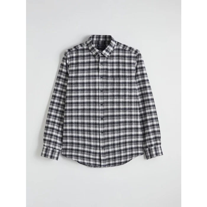 LCWAIKIKI Classic Gri Regular Fit Ekose Gabardin Erkek Gömlek