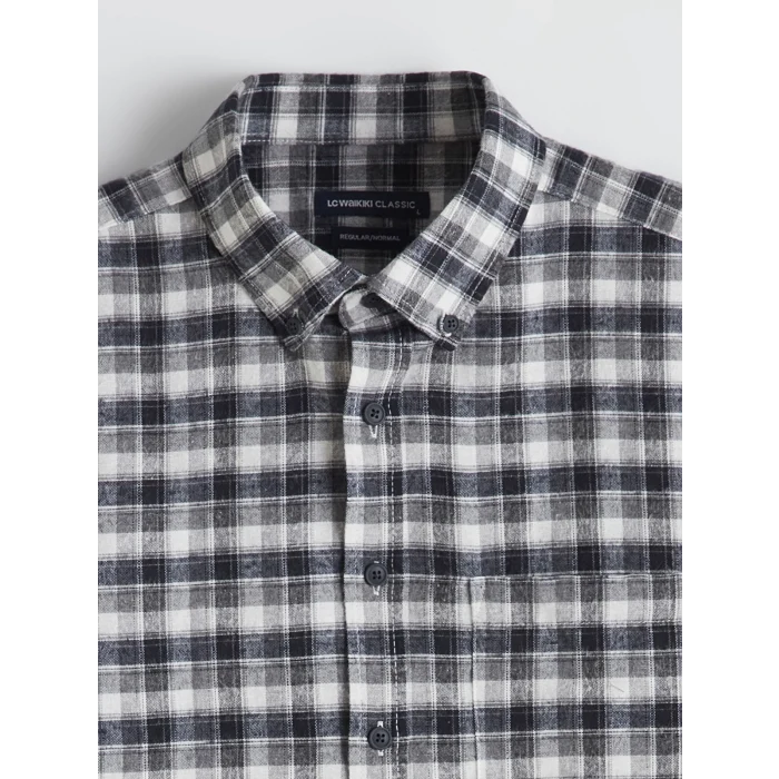 LCWAIKIKI Classic Gri Regular Fit Ekose Gabardin Erkek Gömlek