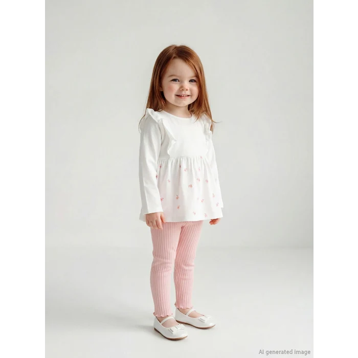 LCW baby Ekru Çiçekli Kız Bebek Bluz ve Tayt