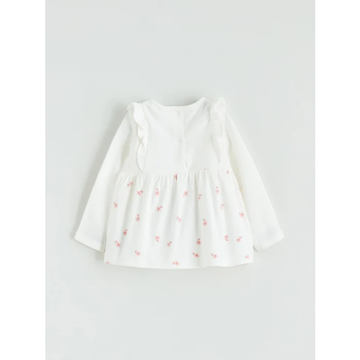 LCW baby Ekru Çiçekli Kız Bebek Bluz ve Tayt