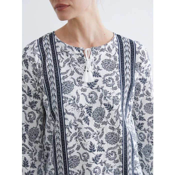 LCW Grace Ekru Bağlamalı Yaka Çiçekli Bluz