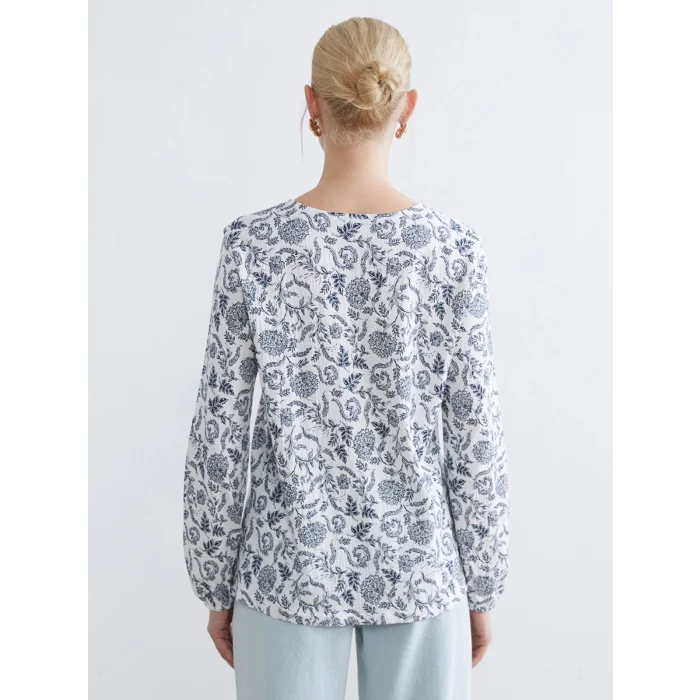 LCW Grace Ekru Bağlamalı Yaka Çiçekli Bluz