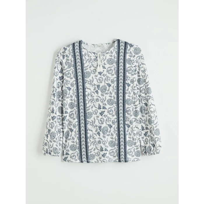 LCW Grace Ekru Bağlamalı Yaka Çiçekli Bluz