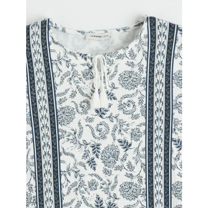 LCW Grace Ekru Bağlamalı Yaka Çiçekli Bluz