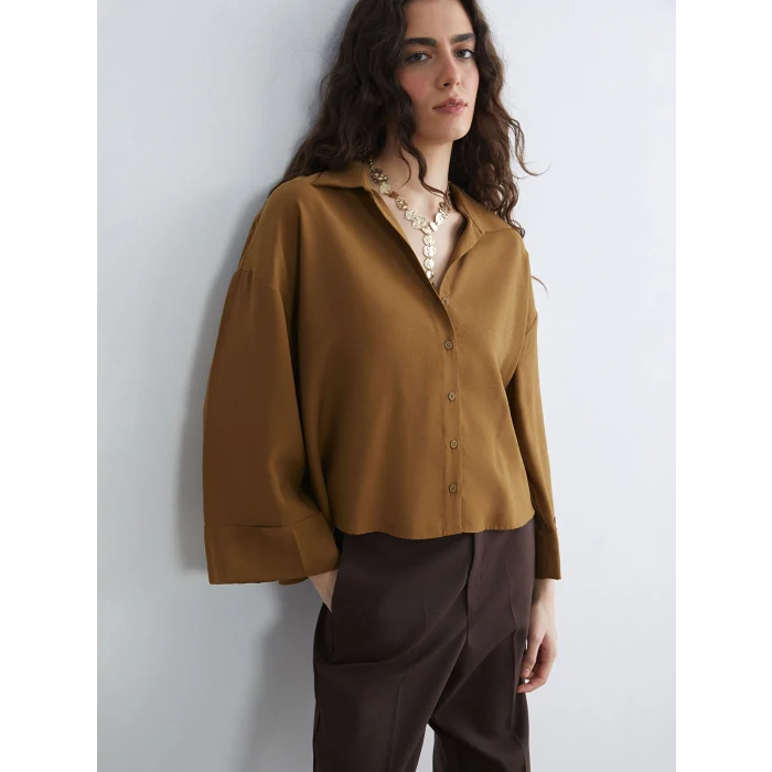 LCW Vision Kahverengi Oversize Kadın Gömlek