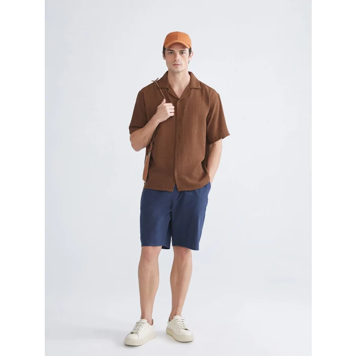 XSIDE Kahverengi Regular Fit Resort Yaka Kısa Kollu Erkek Gömlek