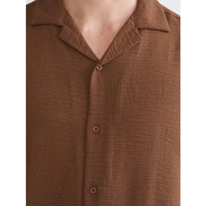 XSIDE Kahverengi Regular Fit Resort Yaka Kısa Kollu Erkek Gömlek