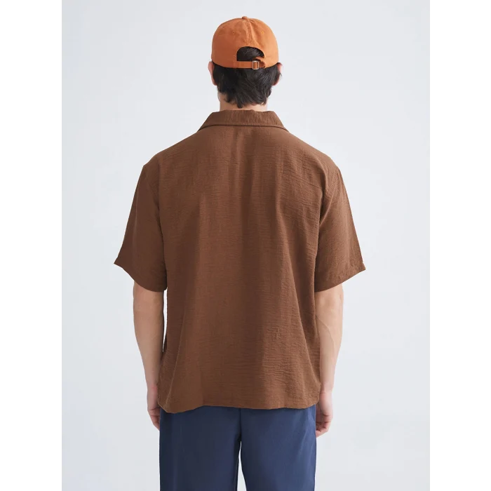 XSIDE Kahverengi Regular Fit Resort Yaka Kısa Kollu Erkek Gömlek