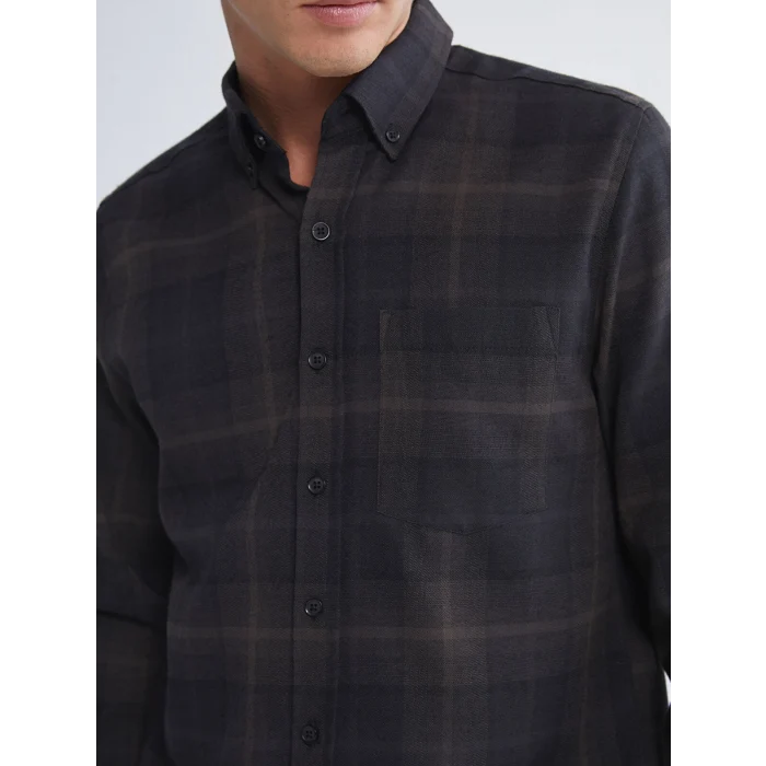 LCWAIKIKI Classic Bej Regular Fit Uzun Kollu Ekose Gabardin Erkek Gömlek