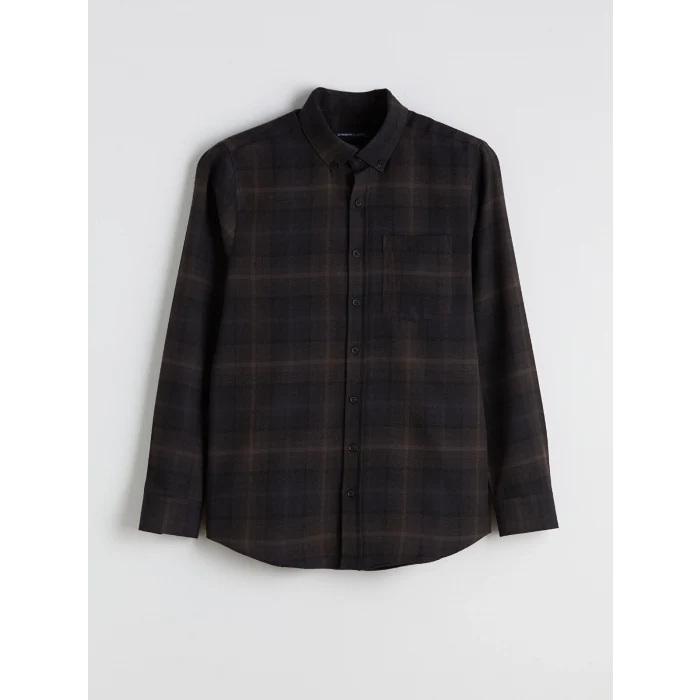 LCWAIKIKI Classic Bej Regular Fit Uzun Kollu Ekose Gabardin Erkek Gömlek