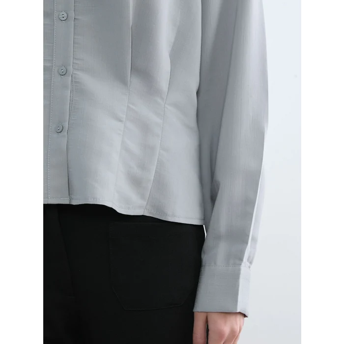 LCWAIKIKI Classic Gri Büzgülü Poplin Kadın Gömlek