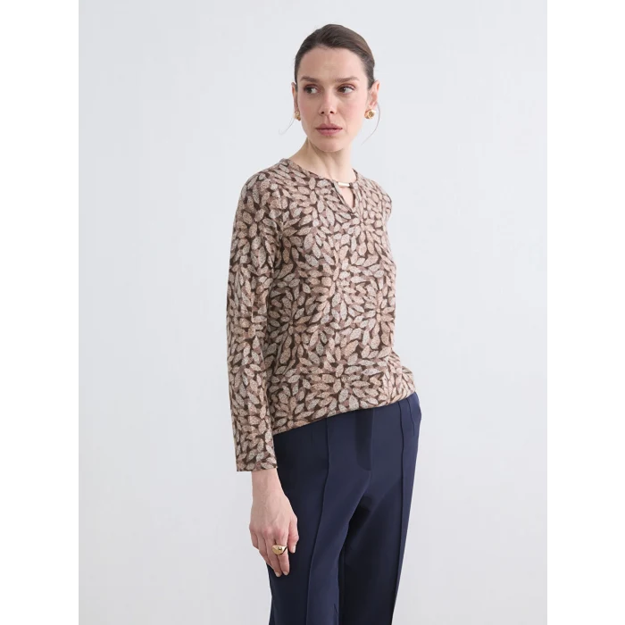 LCW Grace Bej Bisiklet Yaka Desenli Bluz