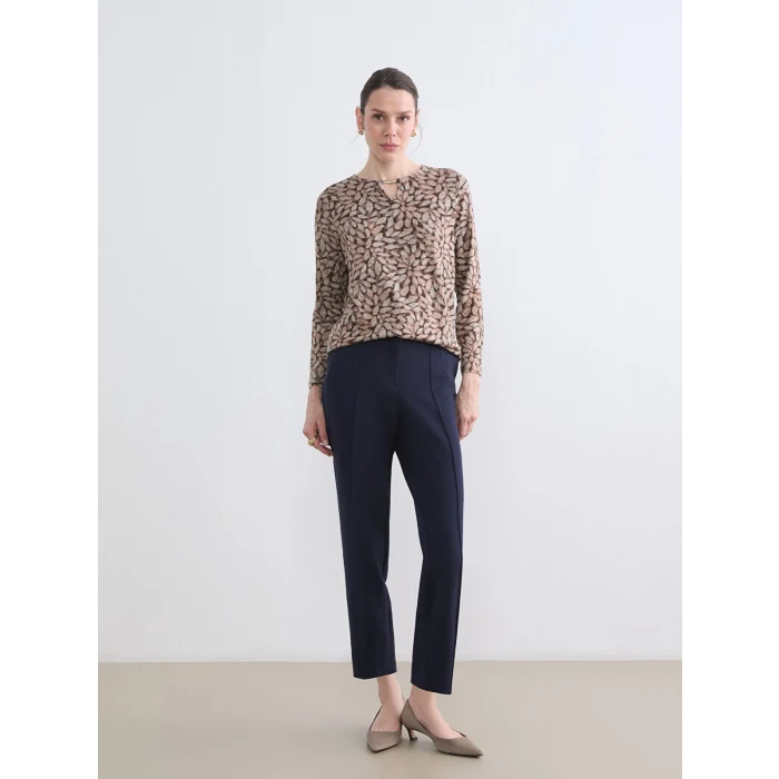 LCW Grace Bej Bisiklet Yaka Desenli Bluz