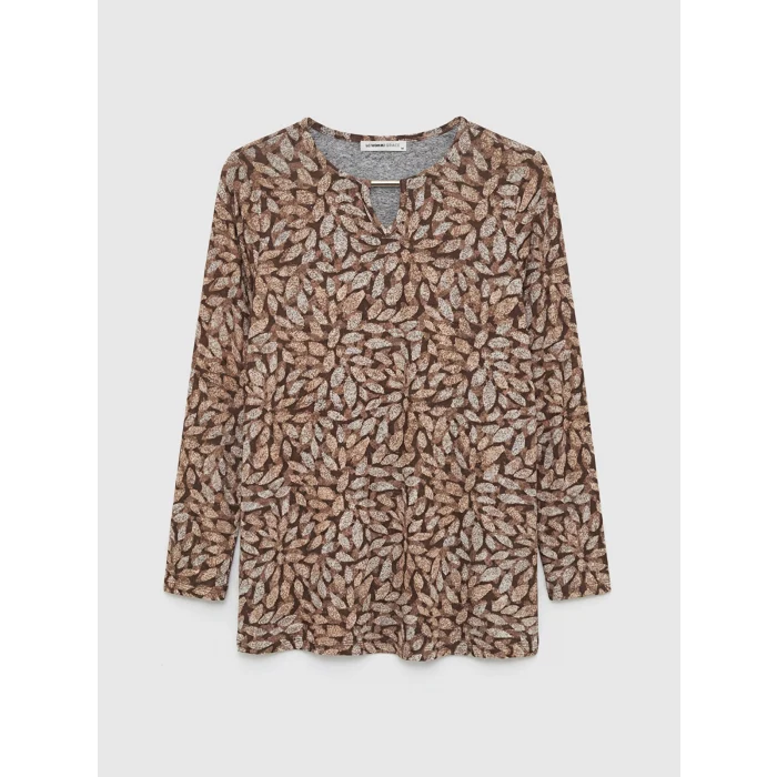 LCW Grace Bej Bisiklet Yaka Desenli Bluz