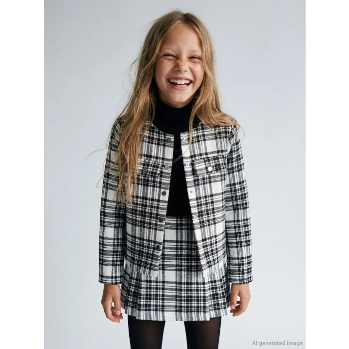 LCW Kids Ekru Ekose Kız Çocuk Tüvit Gömlek