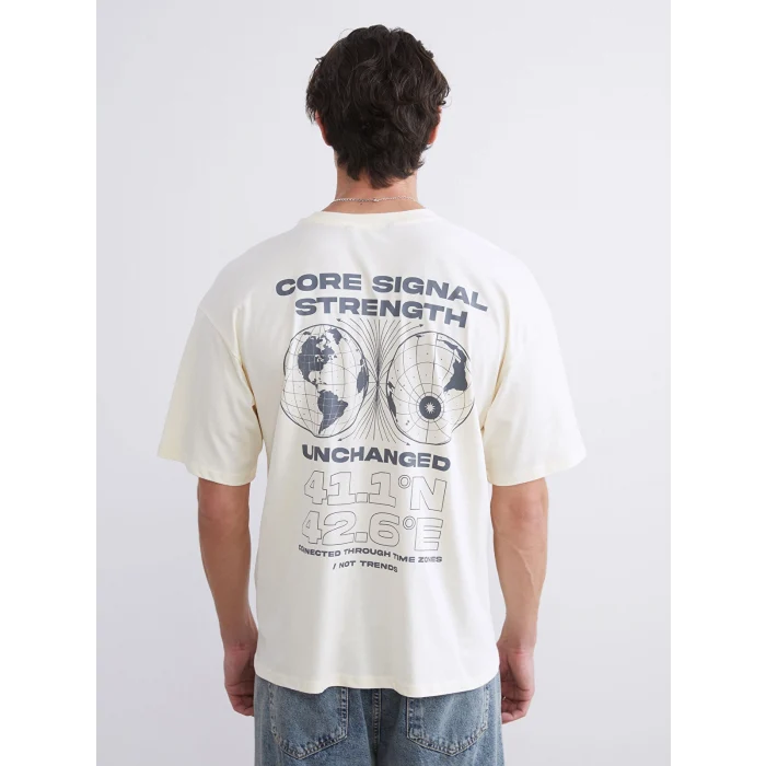 XSIDE Bej Bisiklet Yaka Baskılı Penye Erkek Tişört