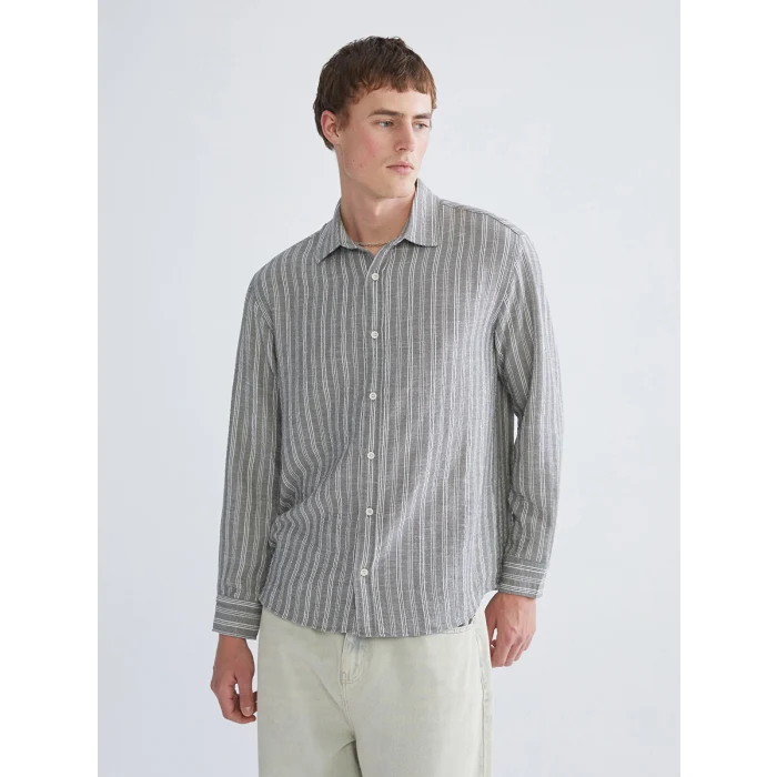 XSIDE Haki Regular Fit Çizgili Erkek Gömlek